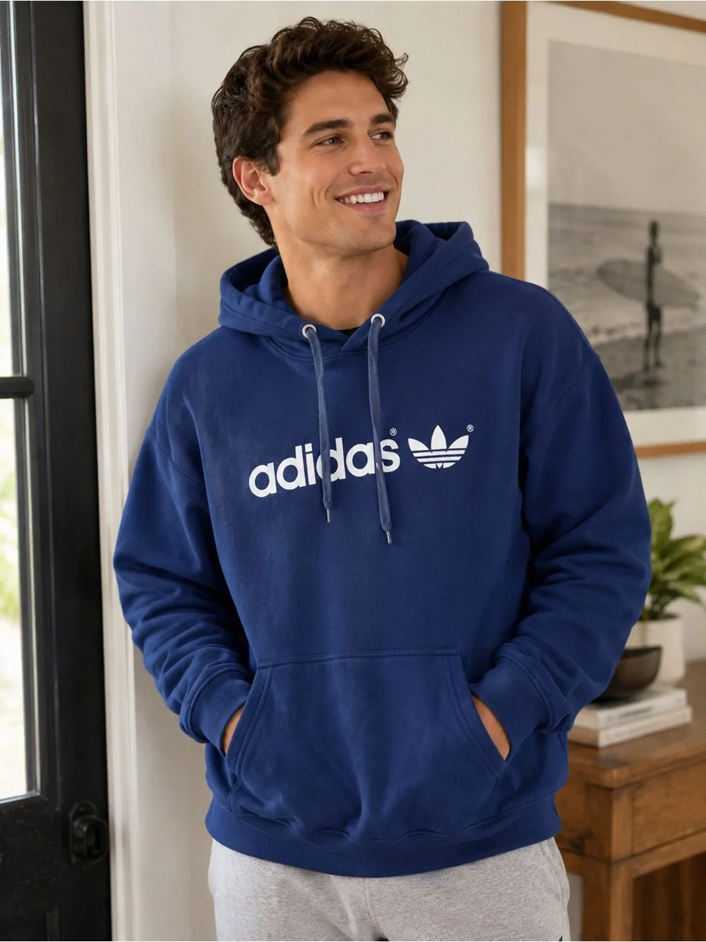 adidas Navy Blue Logo Pullover Hoodie Sweatshirt XXL